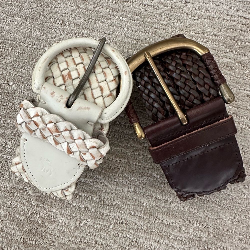 Dark brown and distressed white belts.